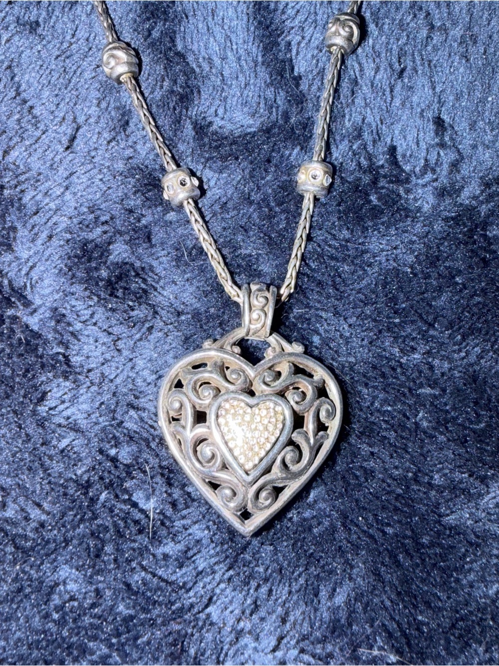 Brighton Silver-Tone Filigree Heart Necklace with Crystal Accent